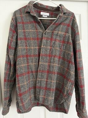Urban Outfitters Gray Plaid Flannel Shirt with Red and Tan Windowpane